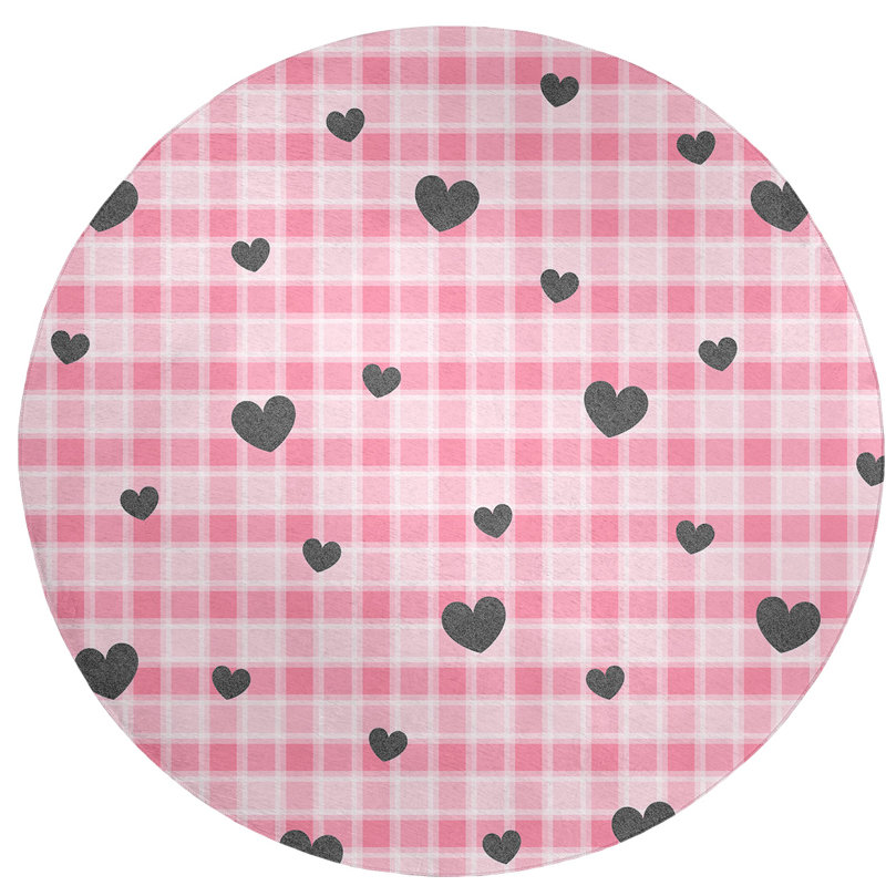 Tapis noir/rose fait main, Rond 5 pi
