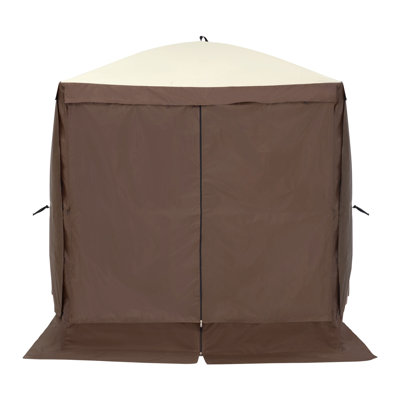 6x6FT Pop Up Screen Tent with Mosquito Netting - Brown Waterproof Gazebo Canopy & Privacy Wind Wall Shelter