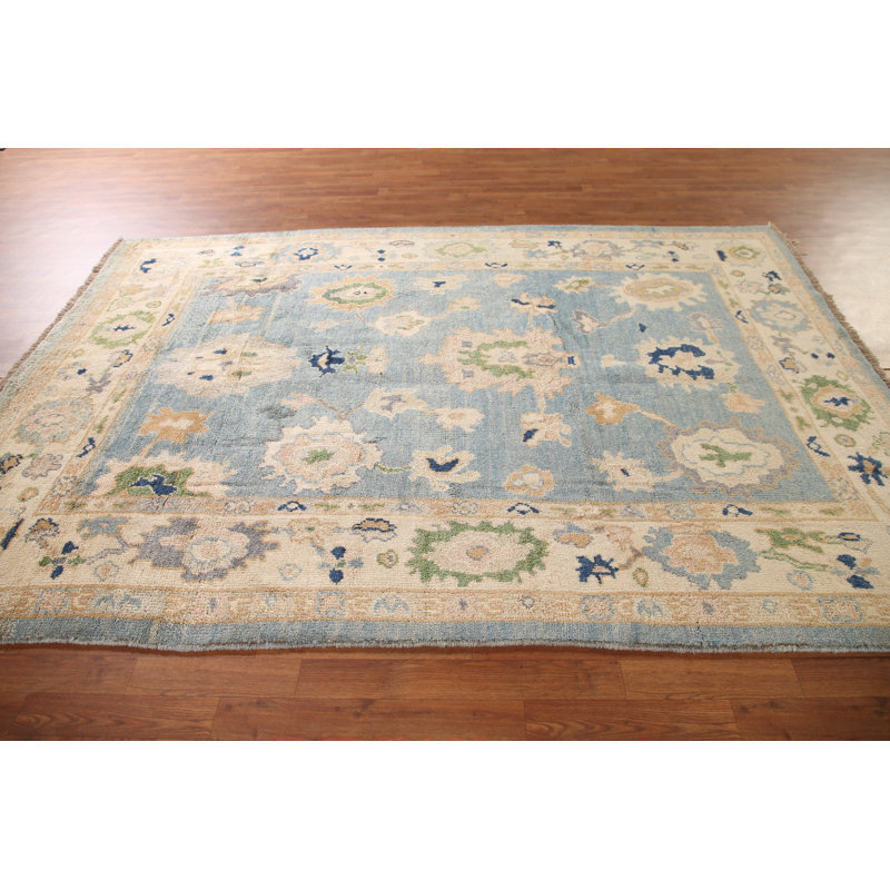 Handmade Blue Oushak Turkish Area Rug 9