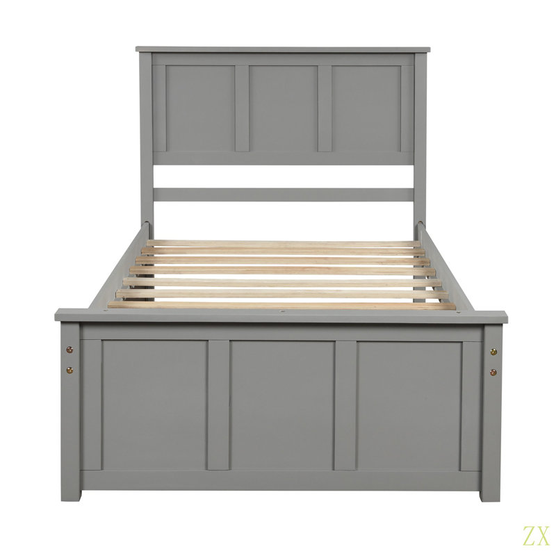 Lit plateforme avec rangement, 2 tiroirs avec roulettes, structure simple, Grey