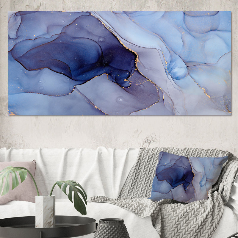 Mauve luxueux abstrait fluide V - peinture sur toile, H 28 po x l 60 po x P 1,5 po, Toile tendue