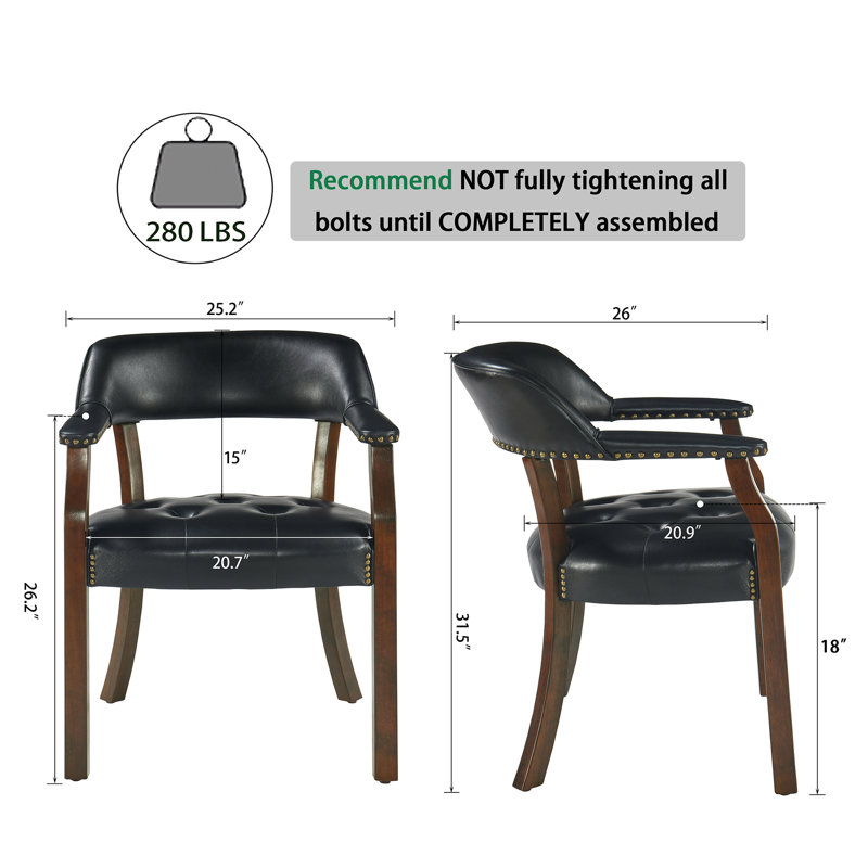LUMERA Collection Tufted Arm Dining Chair Black, Black, Walnut
