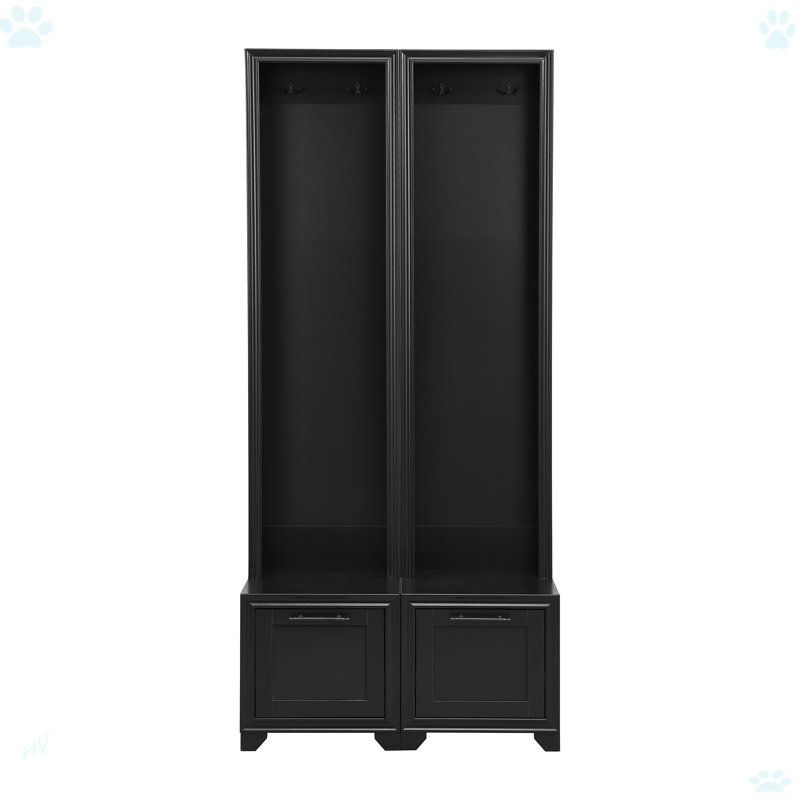 Elegant Free Standing Hall Tree Set Of 2, Multifunctional 3-IN-1 Entryway Coat Rack With Black Retro Handles, Seating Bench With Storage Drawers For Hallway, Living Room
