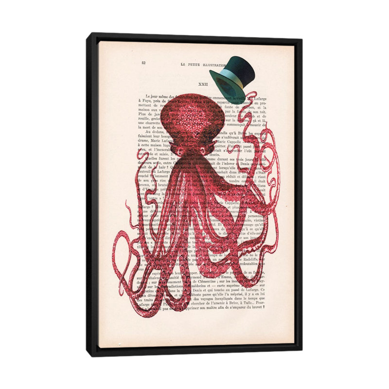 Octopus With Hat by Coco De Paris - Gallery-Wrapped Canvas Giclée, 26" H x 18" W x 1.5" D, Black Framed Canvas, No Matte