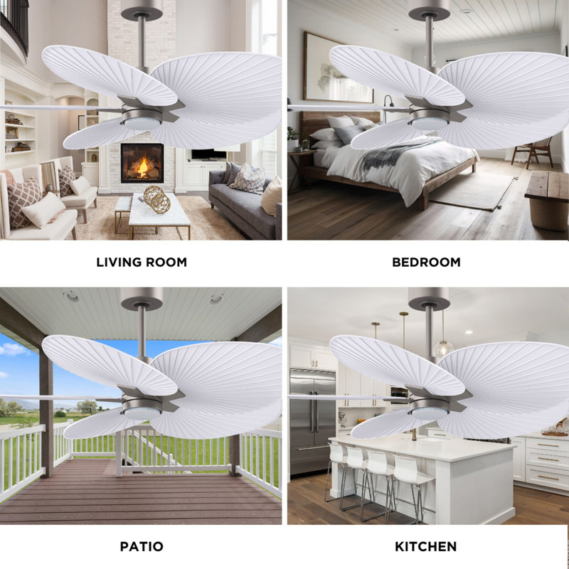Alessandra Tropical - Five Blade Ceiling Fan - Integrated LED -Matte Black Finish -Light Blue Blades, Brushed Nickel