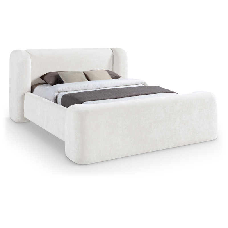 Jadeth Chenille Fabric Bed, King, Cream Chenille Fabric