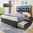 Bookcase Bed Frame, Upholstered Full bed frame with Storage Headboard, 4 Drawers, Charging Station & RGB Lights, Rustic Brown, All-Metal, Noise Free, No Box Spring Needed-501763039-501763038
