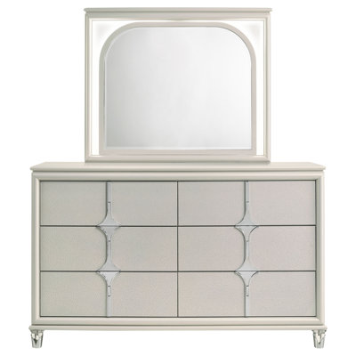 Emmagrace 6-drawer Dresser And Led Mirror Pearl White