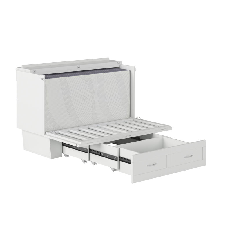 Greeson Murphy Bed Chest with 6" Mattress, Storage Drawer & Built-in Charger, White, Full/Double