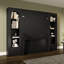 Grand lit plateforme escamotable grand format avec tablette, armoires latérales, tiroirs et DEL, noir
