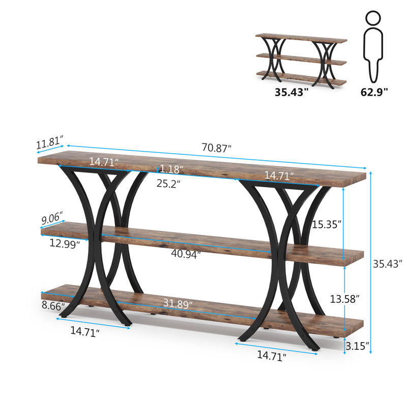 Gautreaux 70.87'' Console Table, Brown, Black