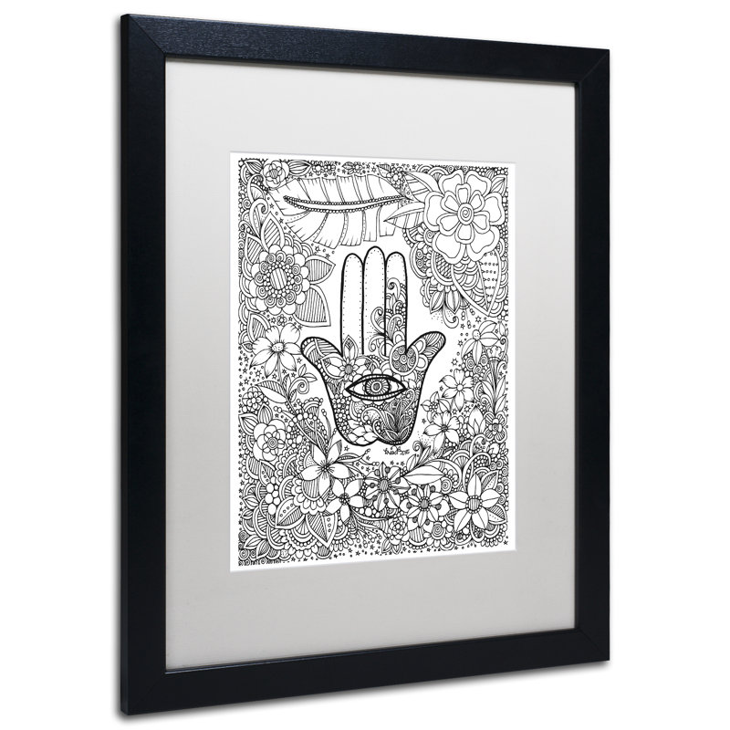 «Hamsa Hand», impression sur toile encadrée, H 20 po x l 16 po x P 0,5 po, Encadrement brun foncé, Blanc