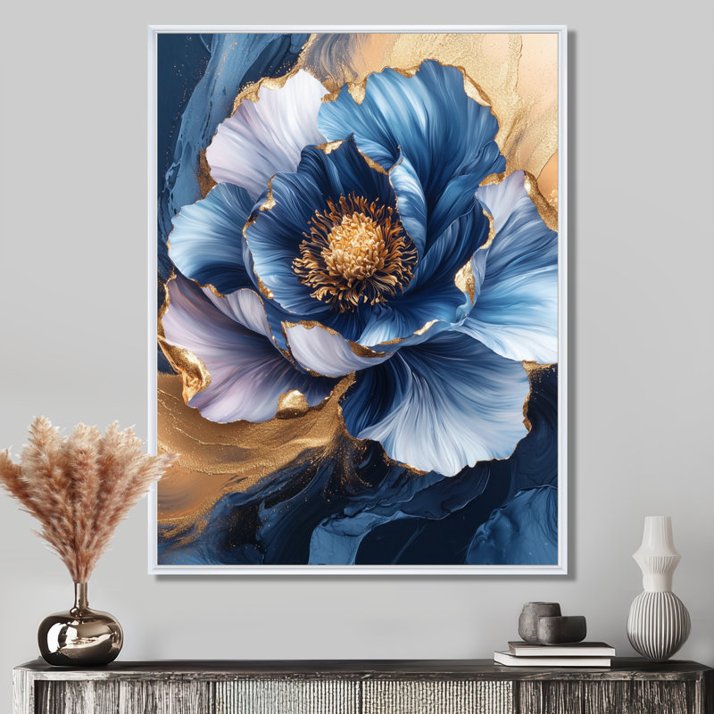 Golden Dream, pivoine III, art mural, H 20 po x l 12 po, Reproduction avec cadre flottant, Blanc