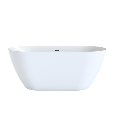 60" Oval Acrylic Freestanding Soaking Bathtub In Glossy White, Ideal For Home Upgrade, With Center Pop - Up Drain, Ergonomic Design Comfort, And Double Construction Heat Conservation Bathtub,