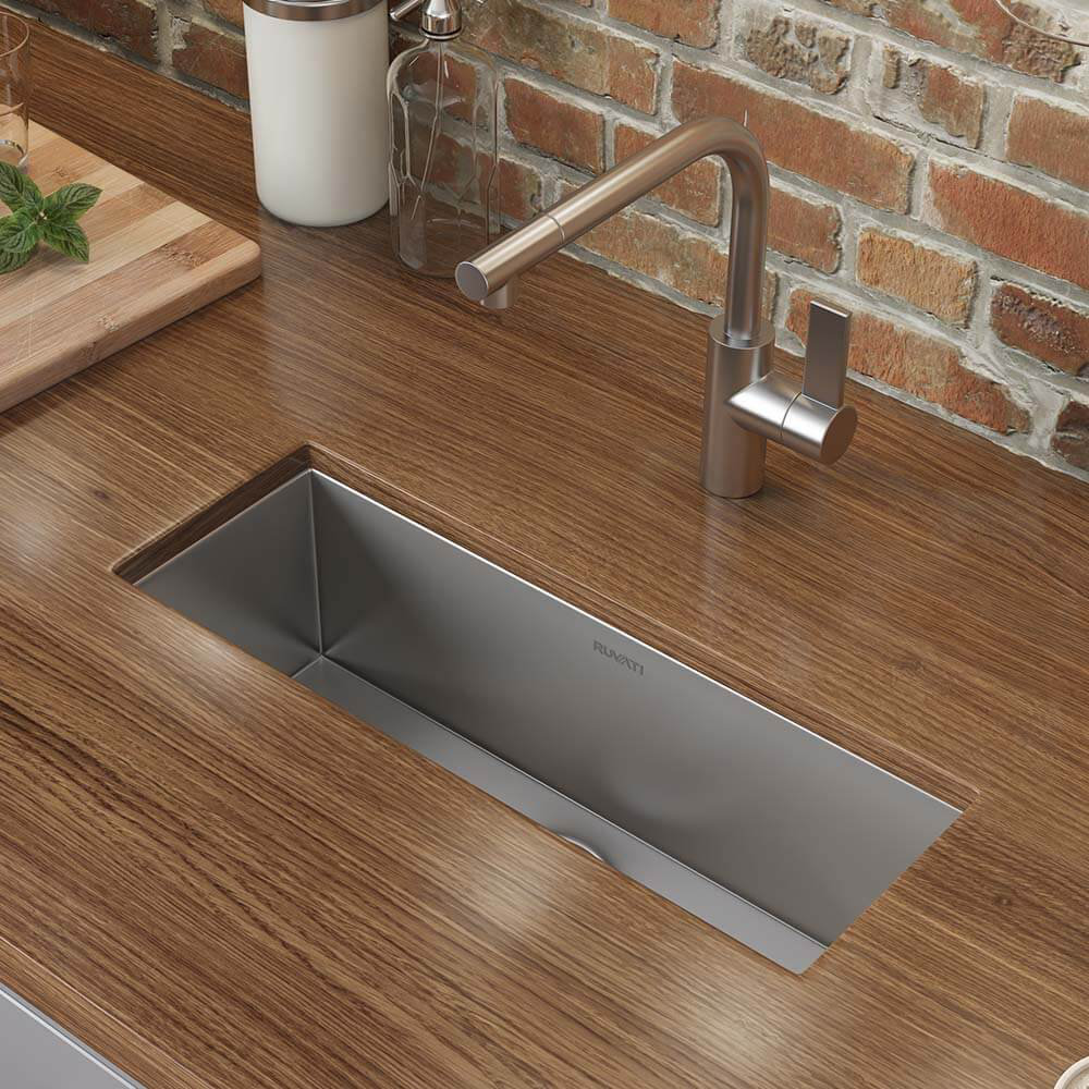 Ruvati Bar Prep Sink Narrow Trough Undermount 16 Gauge Stainless Steel Single Bowl Ruvati 