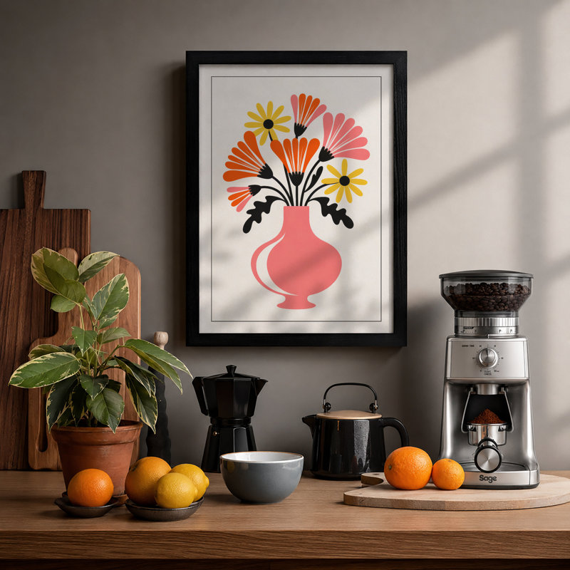 Blooms In Pink Mid-Century - Print, A1 - 84.1 x 59.4 cm, Black