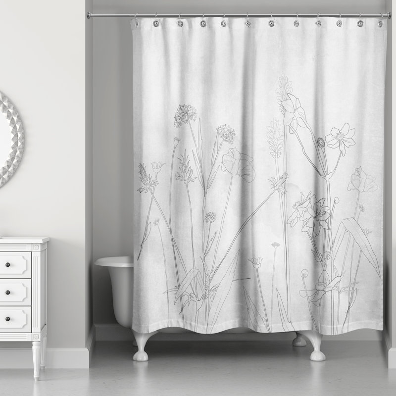 Robinett Floral Shower Curtain, Light Gray