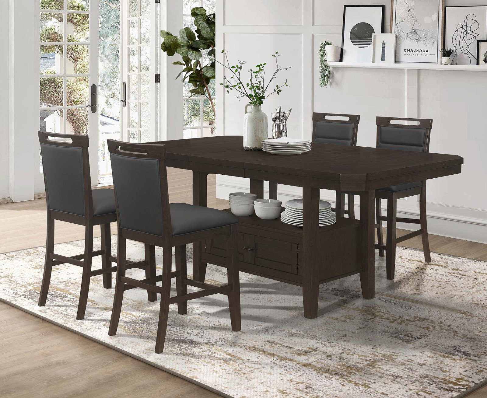 Red Barrel Studio® Elahni Counter Height Dining Set in Brown and Black ...