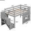 Lit mezzanine simple avec escalier de rangement et fenêtre joyeuse en bois gris pour une chambre à coucher ludique-648025436