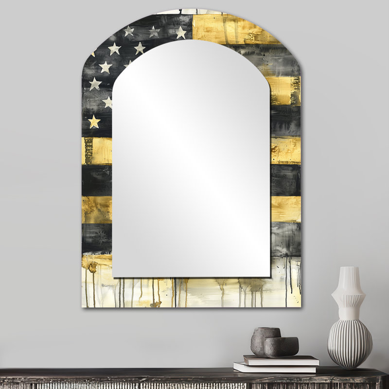 Drapeau monochrome rétro des États-Unis - miroir décoratif arche États-Unis, grand miroir mural asymétrique traditionnel, impression d'art en métal