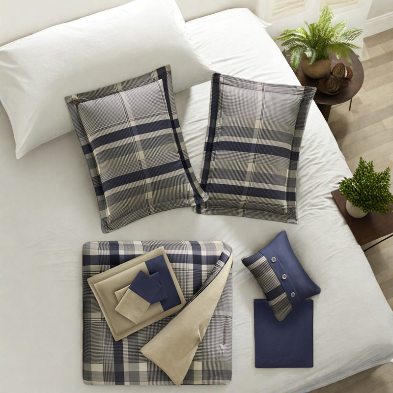 Modern Plaid Bedding Sets For Twin Beds, Comfortable Polyester Design