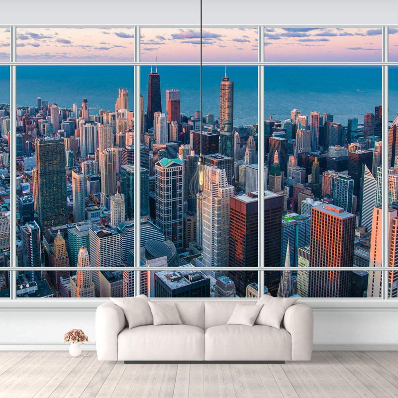 Murale grille vue sur la ville, L 66 po x L 96 po