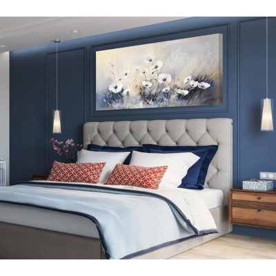 Art mural floral neutre pour le décor de chambre à coucher, impression sur toile de champ de fleurs sauvages ou affiche