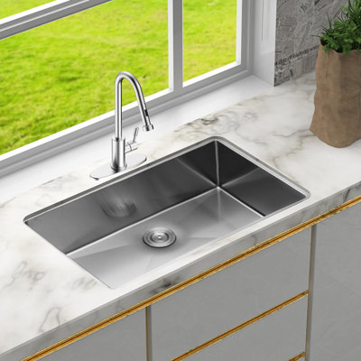 30" Undermount Sink - 18"X10", Stainless Steel 16 Gauge, With Condensation Coating And Included Dish Grid Drain Assembly Drying Rack Pack Clips Template Installation Instruction Prevention