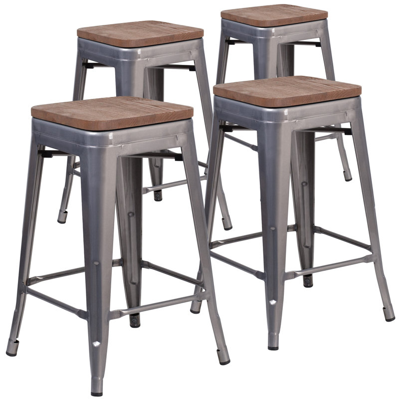 Tabouret à hauteur de comptoir en métal enduit de 24 po 4 pièces, Gris, 4, Tabouret de comptoir (assise de 24 po de hauteur)