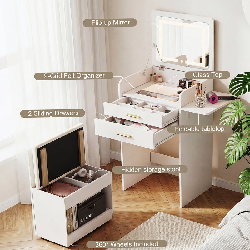Mini-coiffeuse à bascule avec tabouret