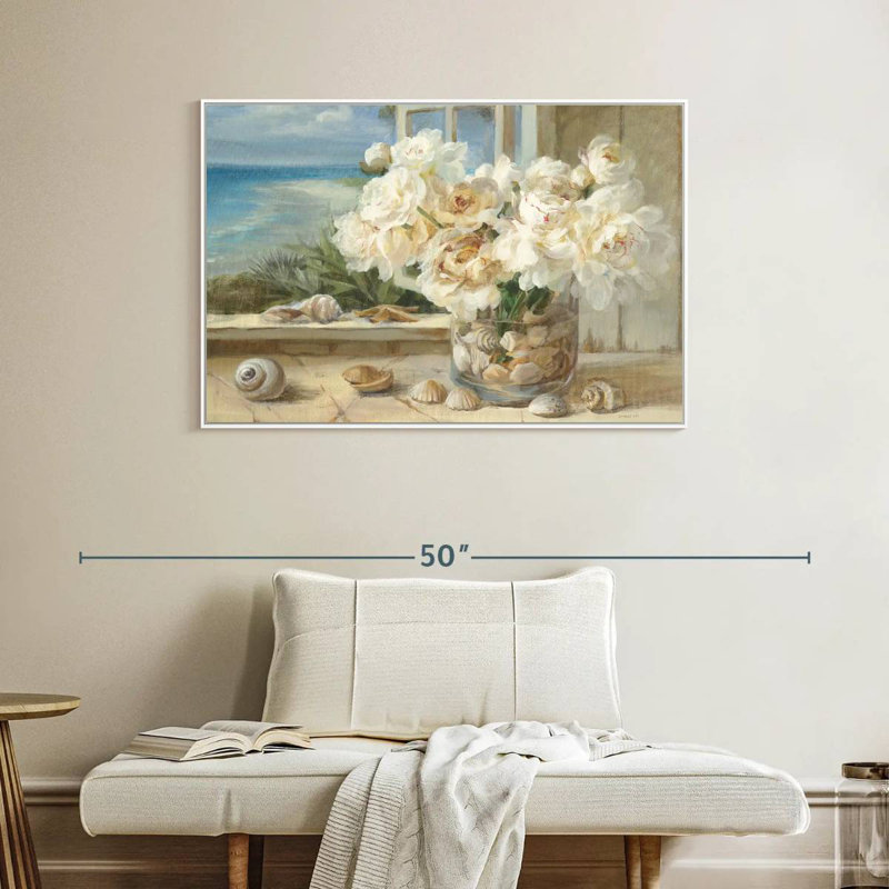 Au bord de la mer I, Cadre flottant blanc, 40 po x 27 po
