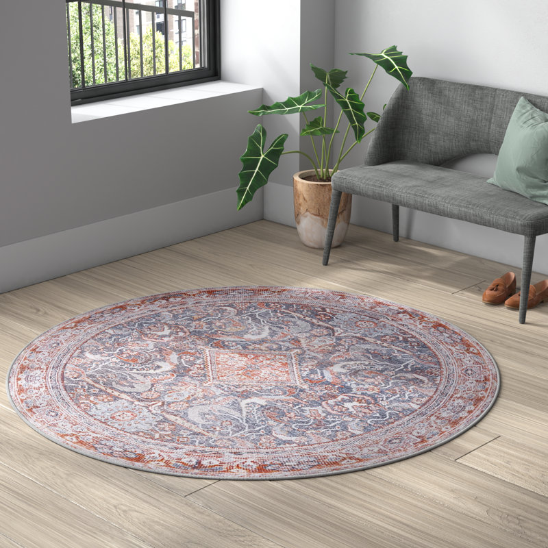 Abdussamad Oriental Gray/Rust Area Rug, Round 6'