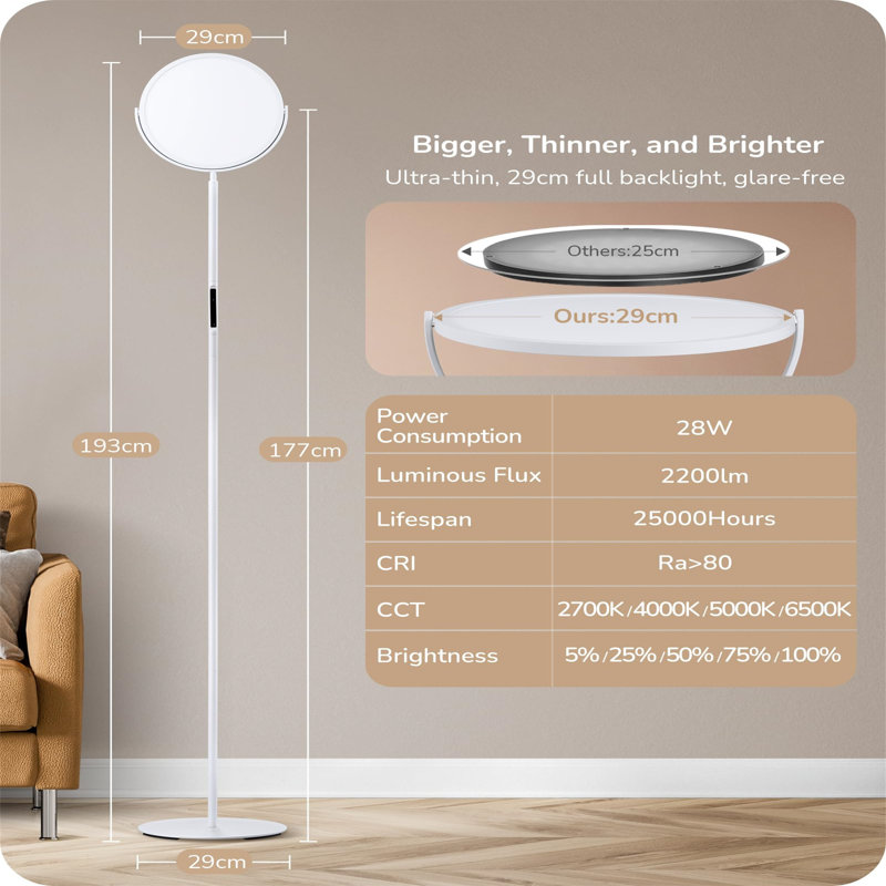 Delvontae 193cm Torchiere Floor Lamp, White
