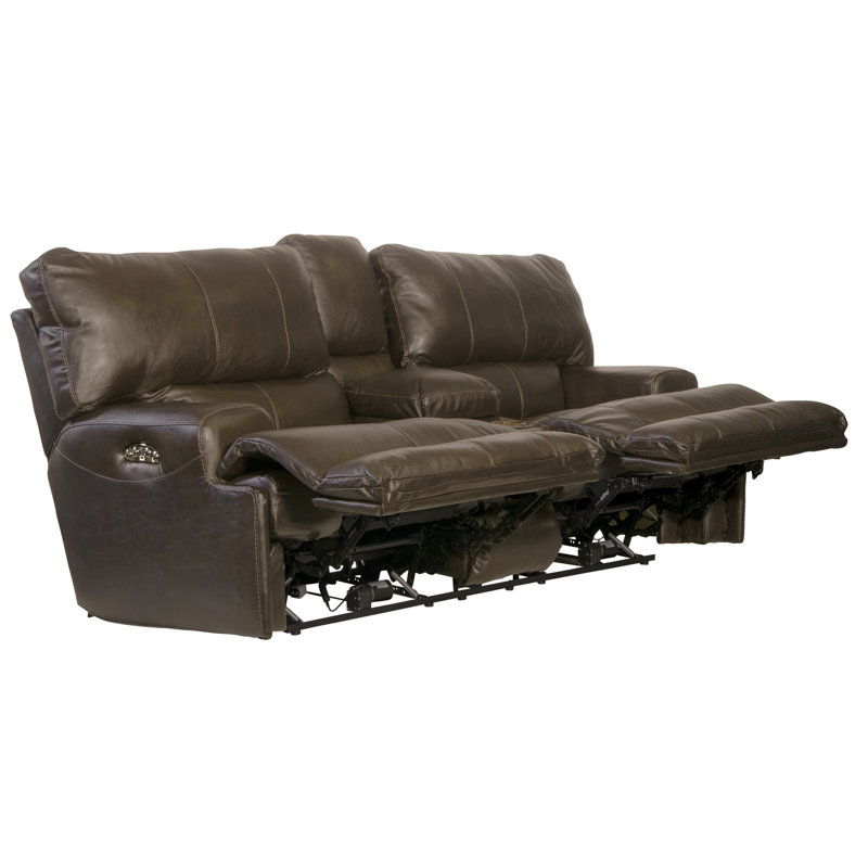 Causeuse inclinable en cuir italien avec console de rangement 89 po Anjuman, Cuir synthétique acier, Non, Manuel
