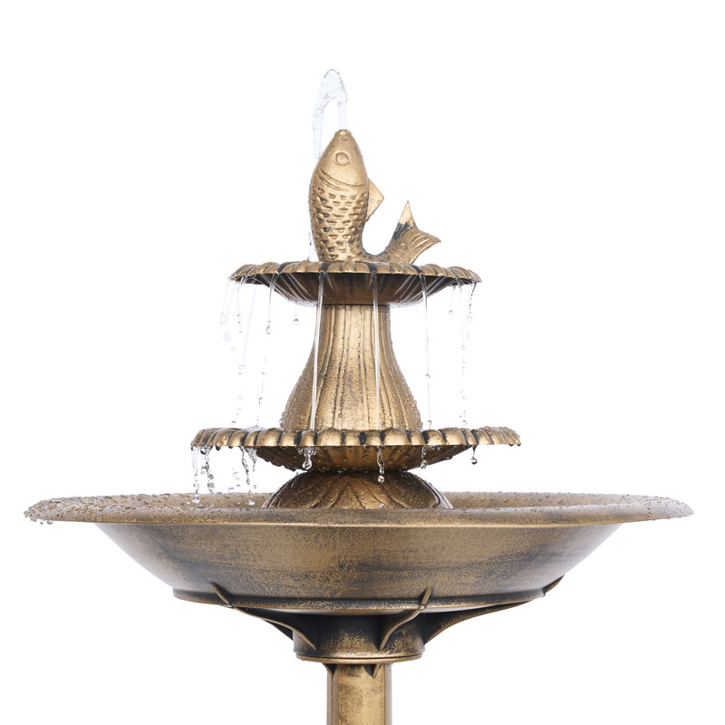 Tiered Pedestal Fish Fountain Birdbath - Gold, Gold
