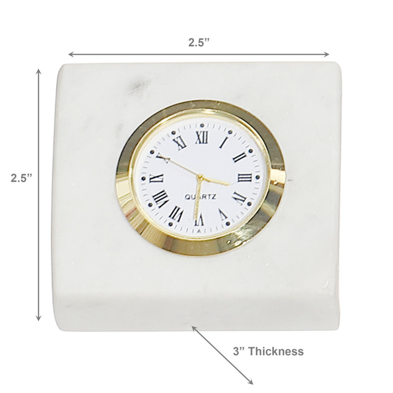 Marlee White Marble Rect. Table Clock Nickle Finish