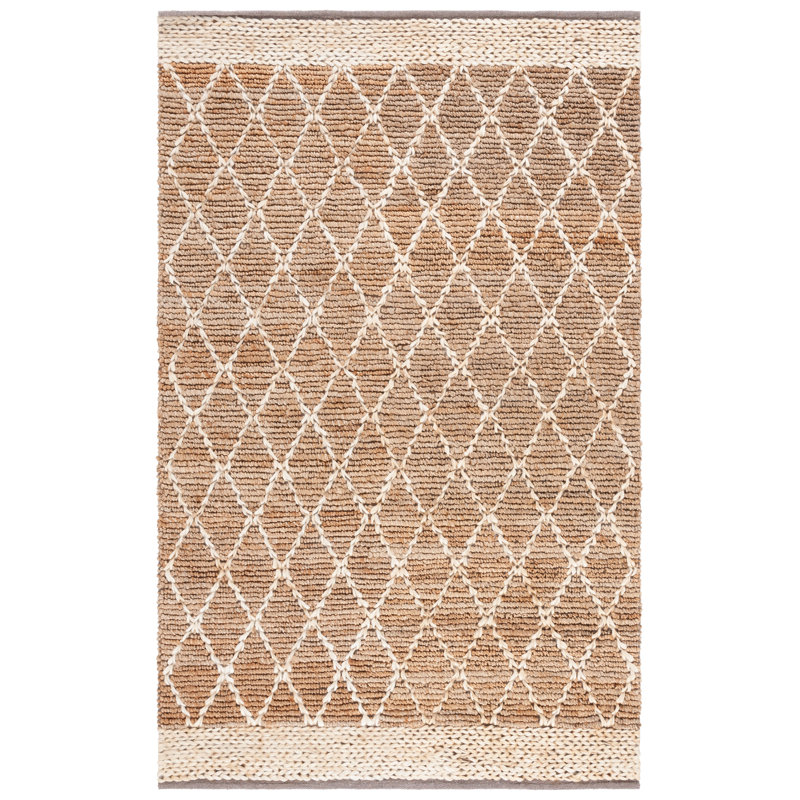 Gascon Natural Fiber Hand Loomed Jute/Cotton Geometric Rug in Natural, Rectangle 2' x 3'