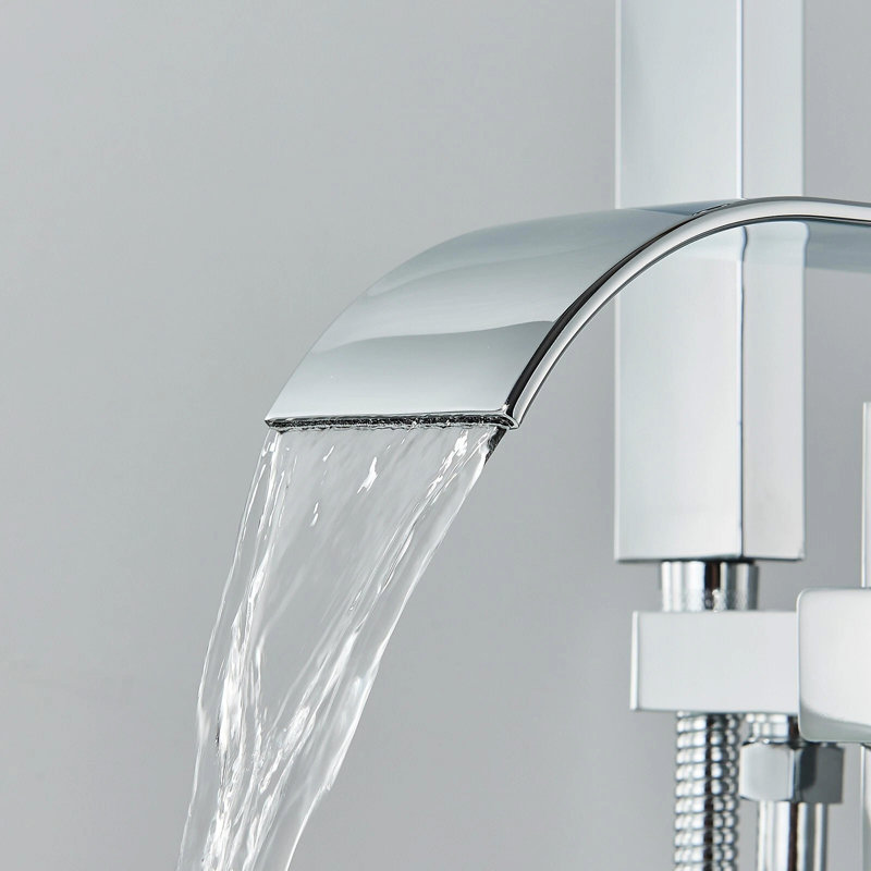 Modern Luxury Chrome Freestanding Bathtub Faucet - Floor Mount Tub Filler with Handheld Shower Head for Bathroom