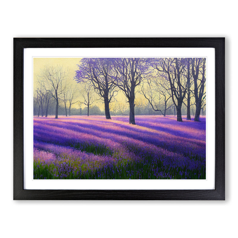 Bluebell Field Watercolour Vol.2 - Single Picture Frame Painting, 46cm H x 64cm W x 2cm D, Black Framed