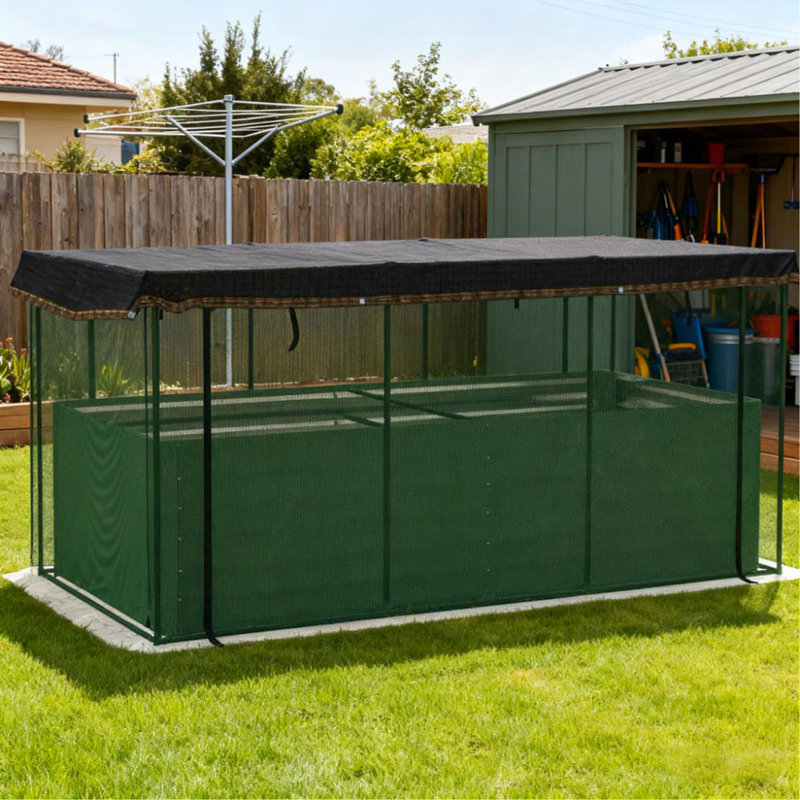 Cage de culture et toile d'ombrage avec jardin surélevé, jardinière en acier galvanisé, Green