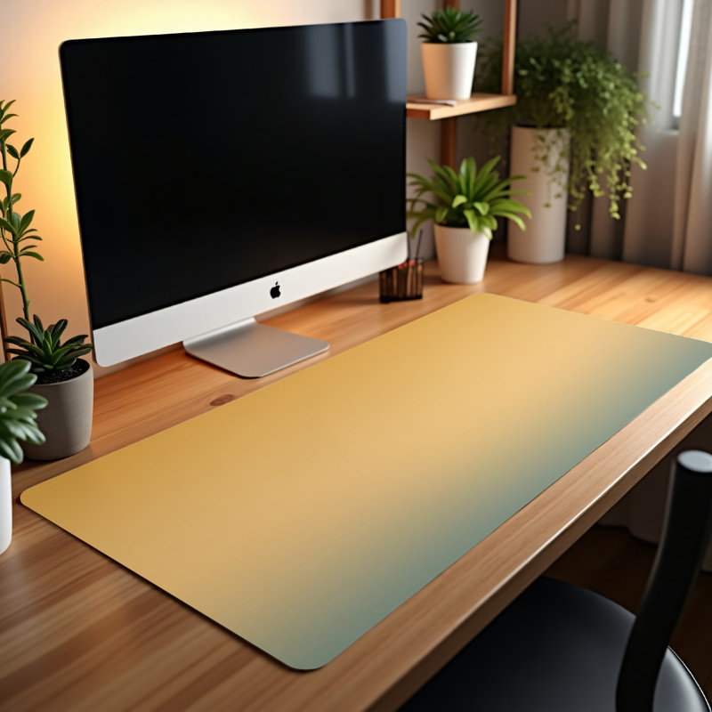 Polyester Desk Pad, 23.6x13.8, Gold/Blue-Grey