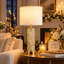 Lampes de table en mosaïque colorée de 29 po avec veilleuses intégrées, finitions en laiton et abat-jour en tissu blanc