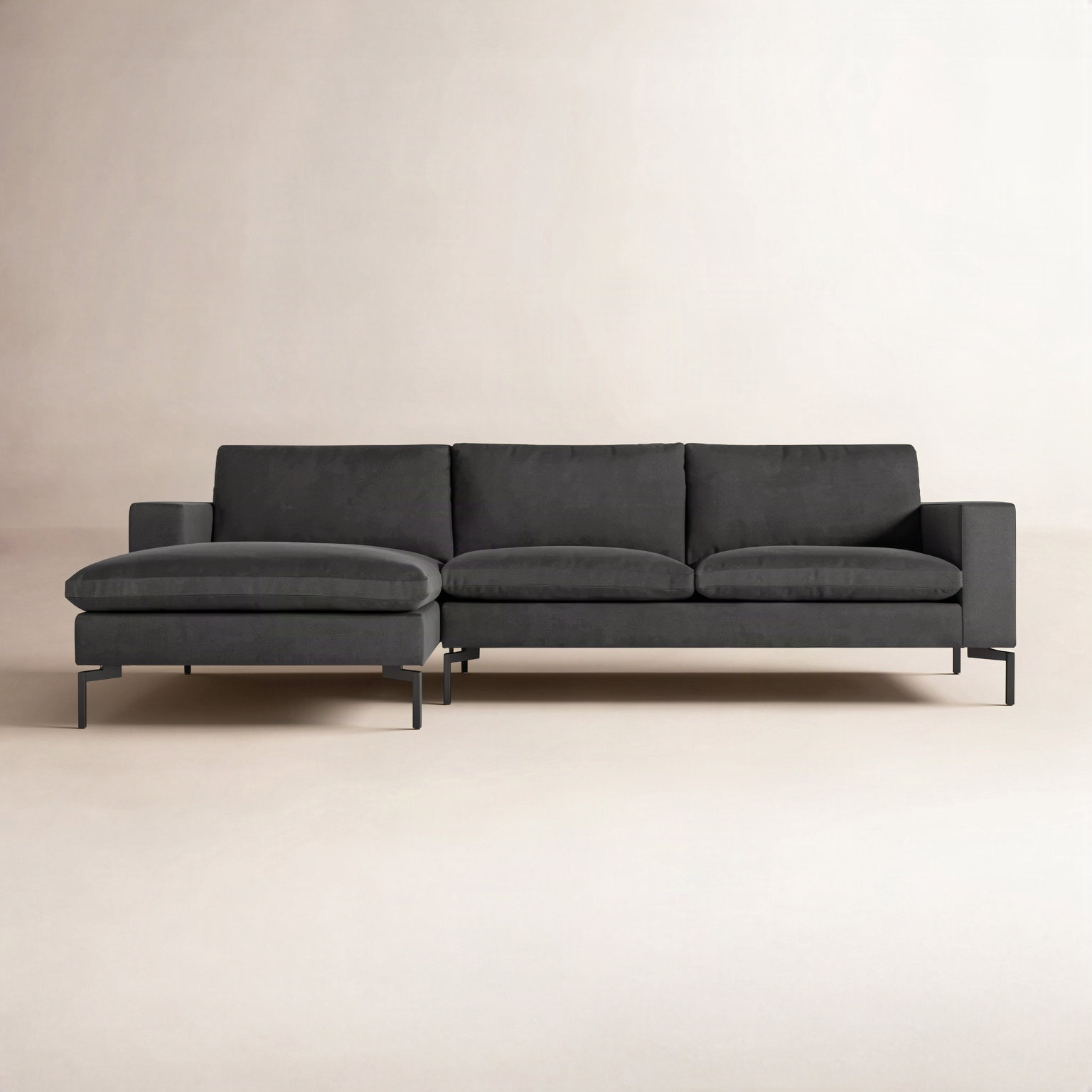 New Standard Upholstered Chaise L-Sectional, Left Hand Facing, Black, Maharam Meld/Panda 100% Polyester