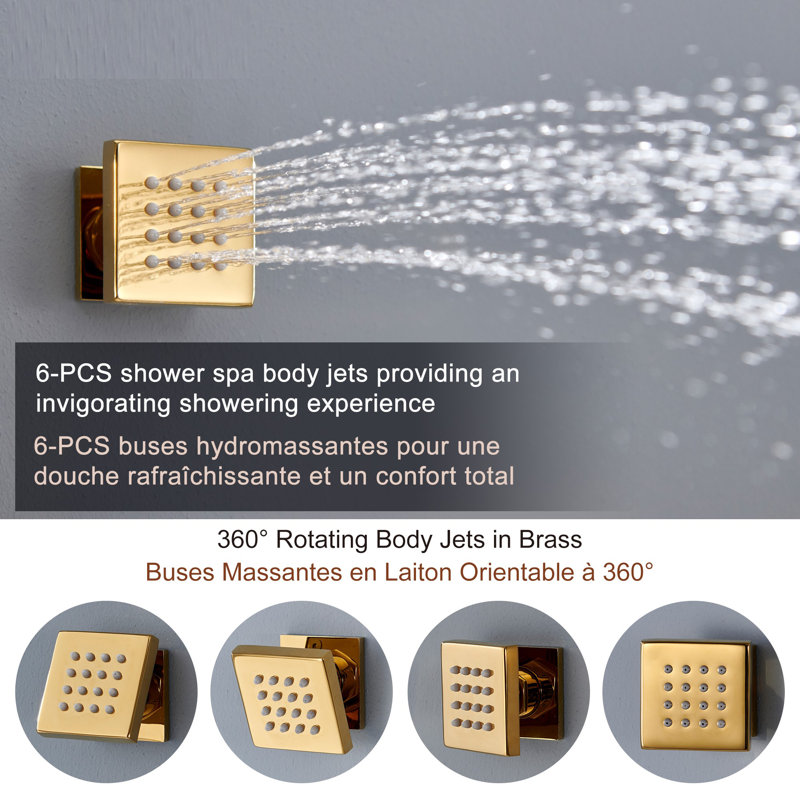 Luxury Gold Ceiling Mounted Dual Shower System with LED and Bluetooth Speaker