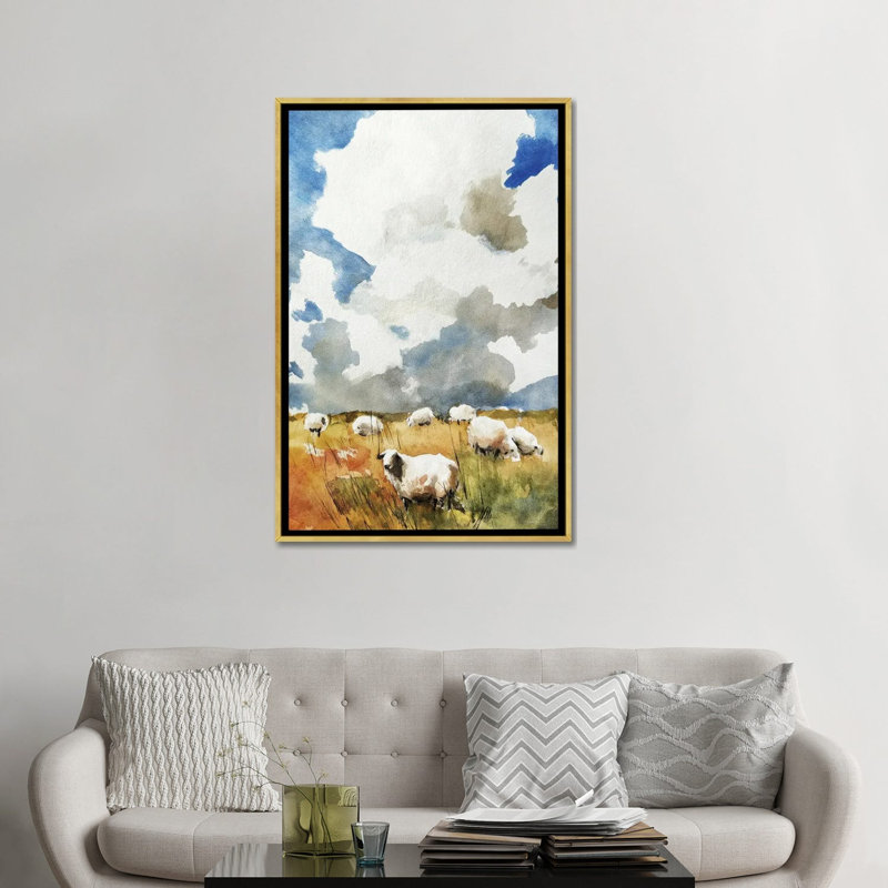 «Grazing Fields», reproduction d'art sur toile encadrée, 48" x 32", Toile avec cadre, Doré