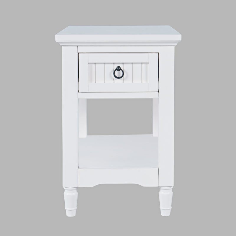 Table de bout avec tablette de rangement Pearce Modern Farmhouse, Blanc