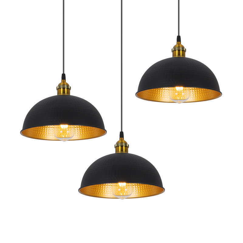 Ensemble de 3 luminaires suspendus noir mat / laiton Konnah, H 5,9 po x l 9,8 po x P 9,8 po