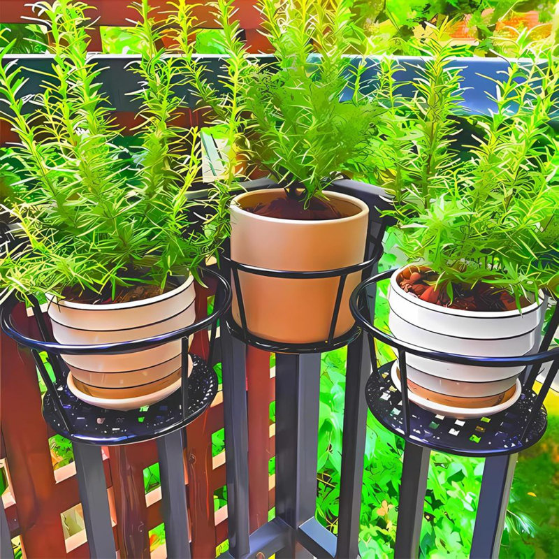 Ensemble de 3 paniers suspendus en fer avec support à pot de fleurs