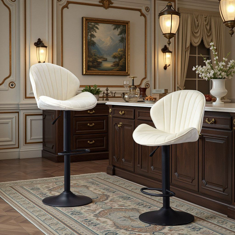 Ensemble de 2 tabourets de bar réglables avec dossier et repose-pieds - Hauteur du comptoir?, Blanc