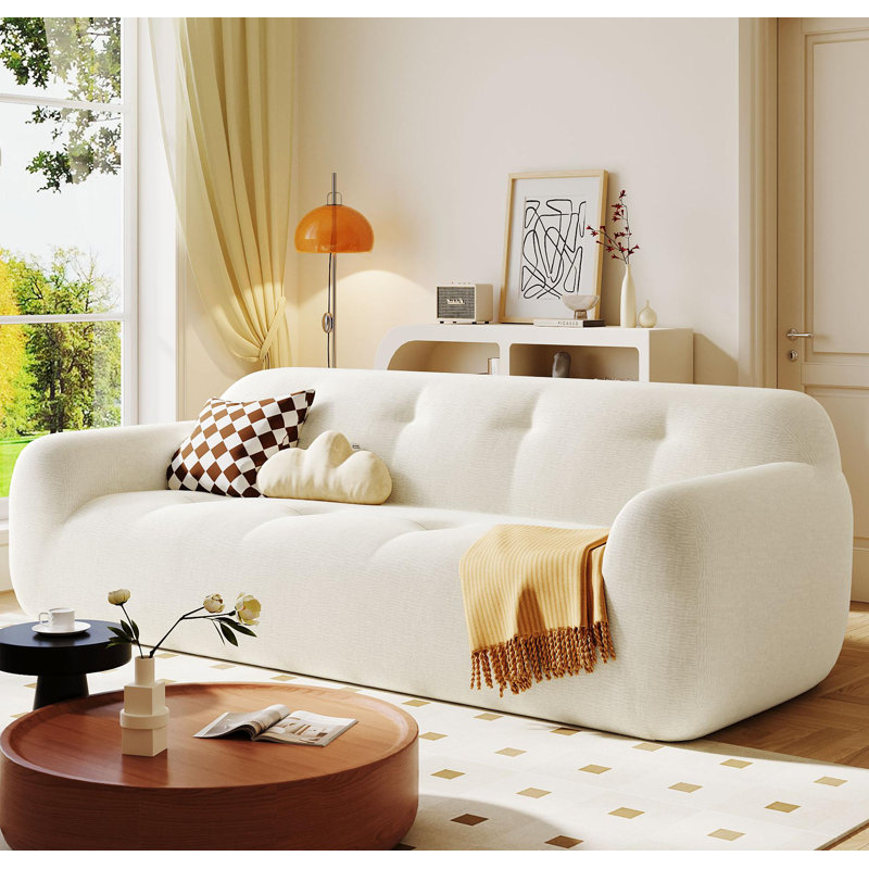 Canapé à 3 places en tissu de chenille désossé de style capitonné, avec mousse de compression sans éponge, ressorts ensachés pour plus de confort, siège d'une hauteur de 23,6 po, aucun assemblage requis